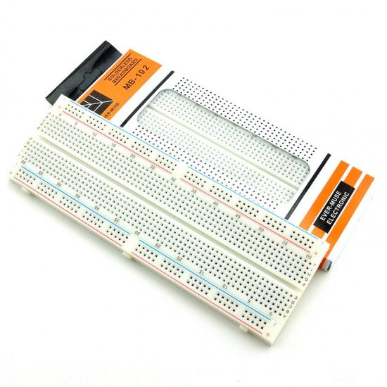 MB-102 solderless breadboard with 830 tie points for Arduino and electronics prototyping