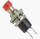 SPST reset push button switch with red steel actuator