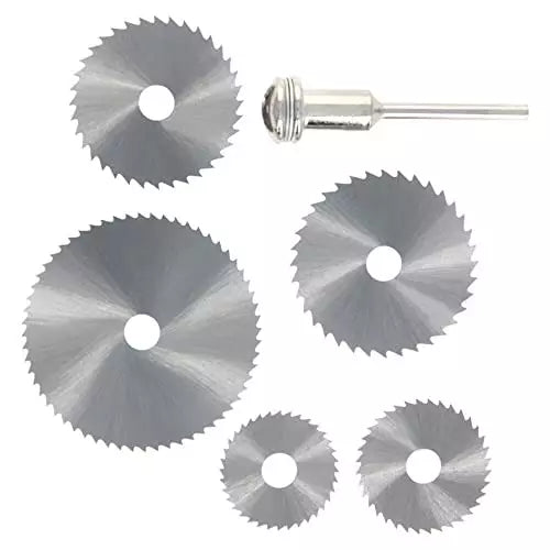 HSS Circular Saw Blade Set 6Pcs with Mandrel – Mini Rotary Cutting Disc Blades 22mm, 25mm, 32mm, 35mm, 44mm for DIY Cutting Tools