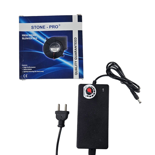 Stone-Pro 9733HBL 12V DC High-Speed Blower Fan with Pamma 12V 5A Adjustable Regulator Adapter