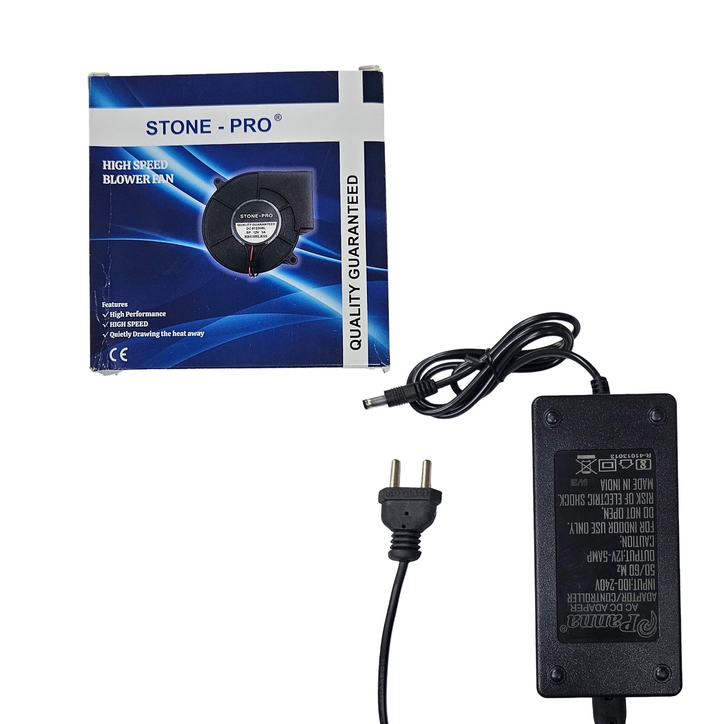 Stone-Pro 9733HBL 12V DC High-Speed Blower Fan with Pamma 12V 5A Adjustable Regulator Adapter