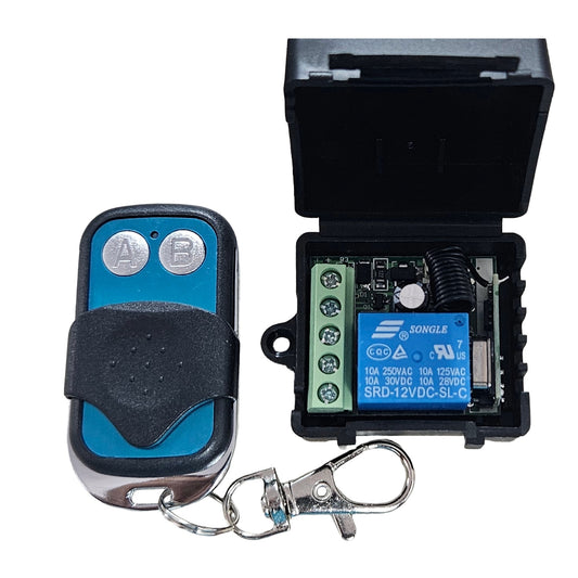 12V DC 1-Channel RF Wireless Relay Switch Module with 2-Button Remote and Protective Enclosure