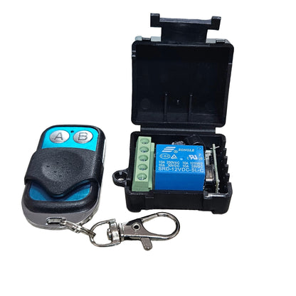 12V DC 1-Channel RF Wireless Relay Switch Module with 2-Button Remote and Protective Enclosure