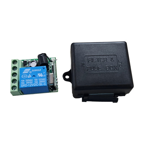 12V DC 1-Channel RF Wireless Relay Switch Module with 2-Button Remote and Protective Enclosure