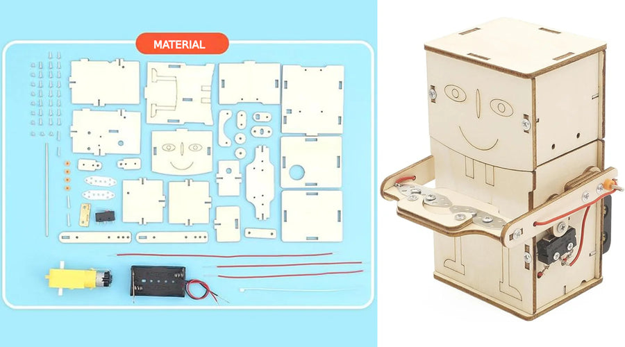 DIY Coin Eating Robot STEM Kit Wooden Educational Puzzle Toy