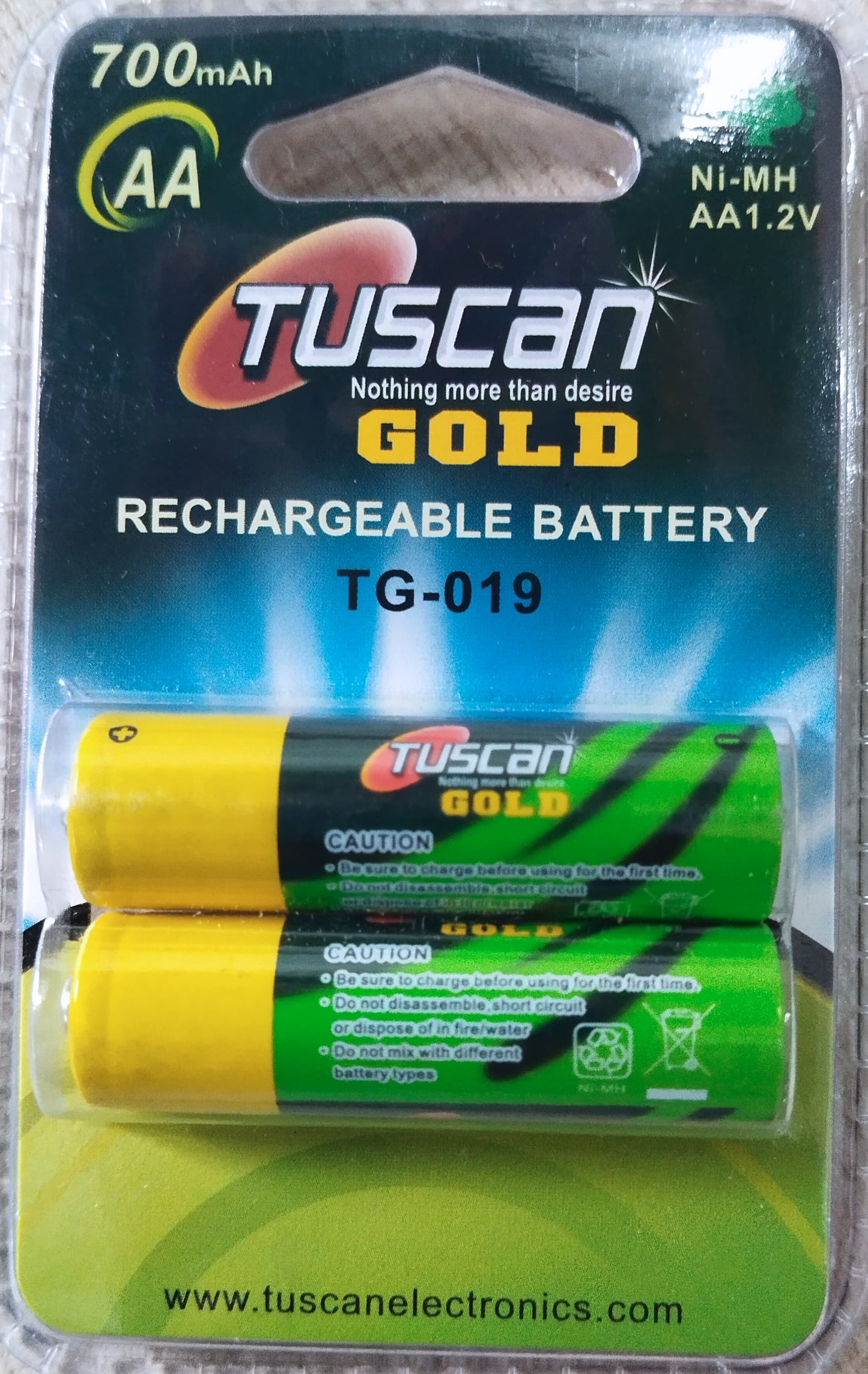 AA Rechargeable Battery Ni-MH 1.2V - 700mAh (2 cell pair) - Tuscan