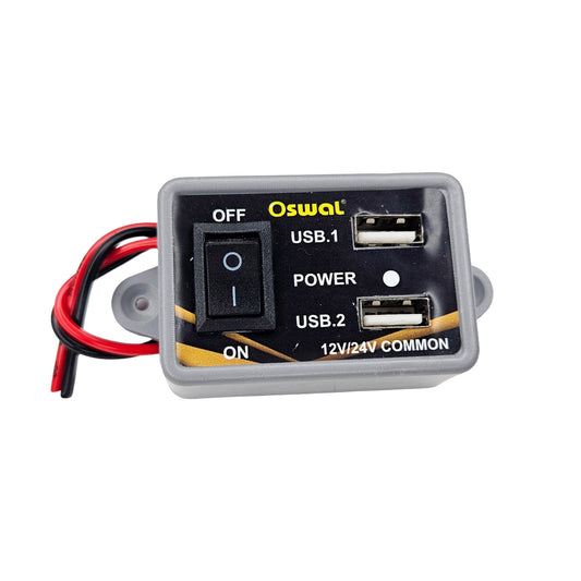 Oswal 12V/24V DC Mobile Charger with Dual USB Fast Charging Port | Quick Recharge Car & Bike USB Charger Adapter