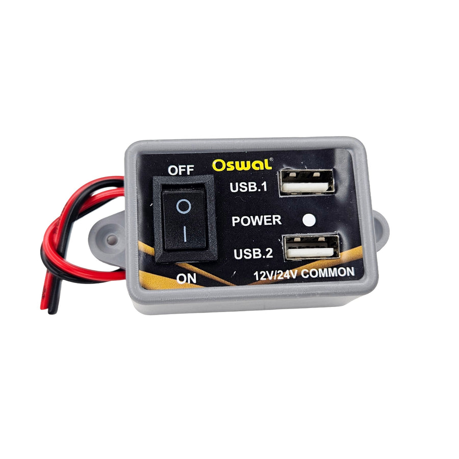 Oswal 12V/24V DC Mobile Charger with Dual USB Fast Charging Port | Quick Recharge Car & Bike USB Charger Adapter