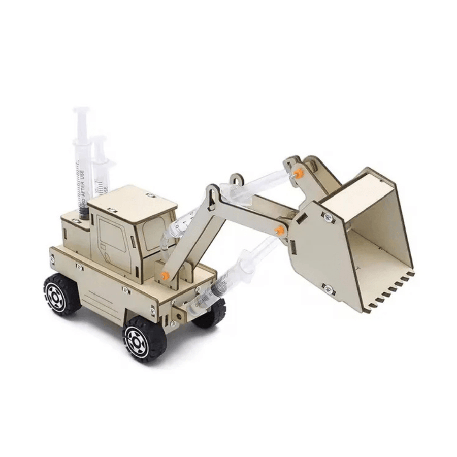 Hydraulic JCB | DIY STEM Science Project Kit – Wooden Hydraulic Construction Vehicle Model with Syringes, Water-Powered Mechanical Arm, Educational Engineering Puzzle for Kids, School Projects & STEM Learning