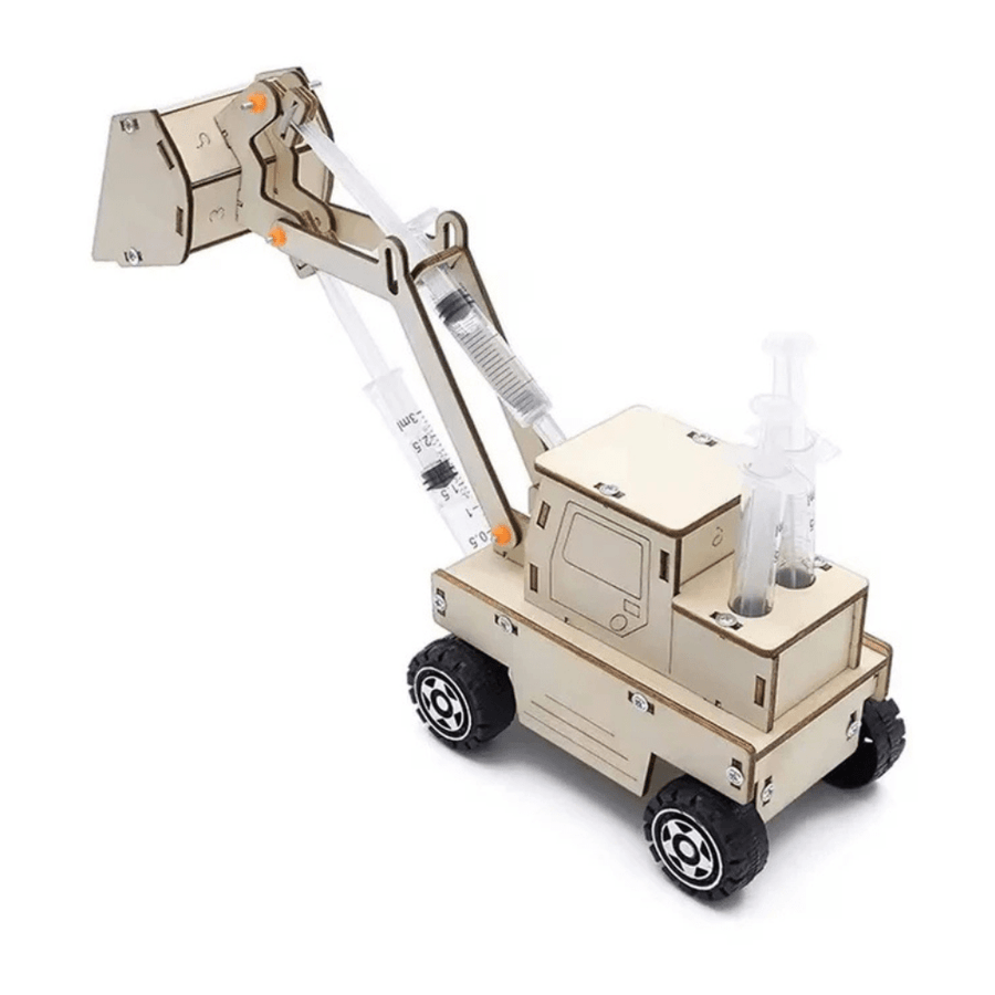 Hydraulic JCB | DIY STEM Science Project Kit – Wooden Hydraulic Construction Vehicle Model with Syringes, Water-Powered Mechanical Arm, Educational Engineering Puzzle for Kids, School Projects & STEM Learning