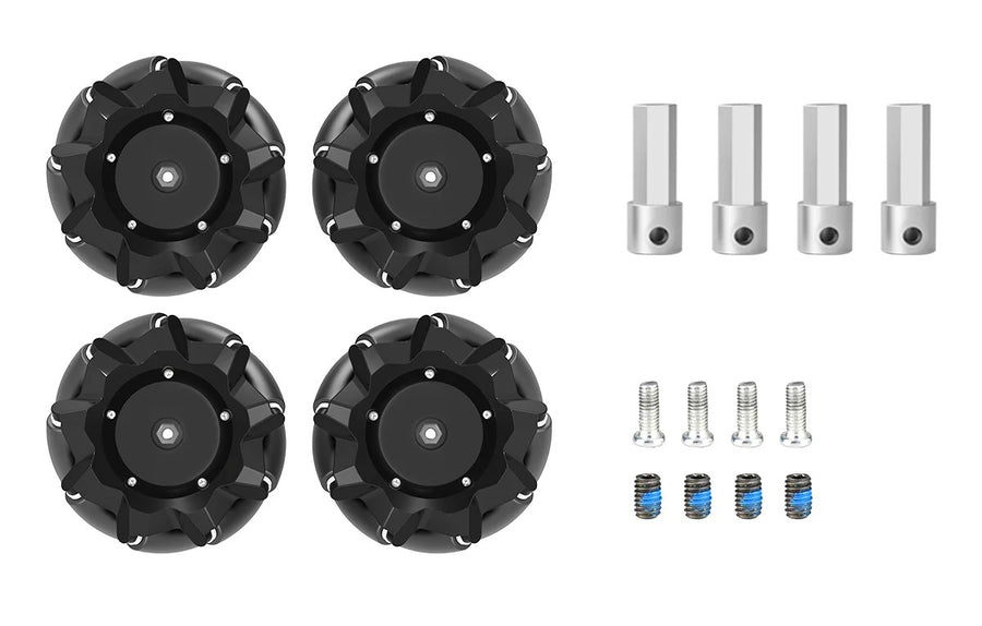 97mm Mecanum Wheels Set (Left + Right) (4 Wheels) with Metal Coupling | Omni Directional Wheels for Arduino, Raspberry Pi Robot Car