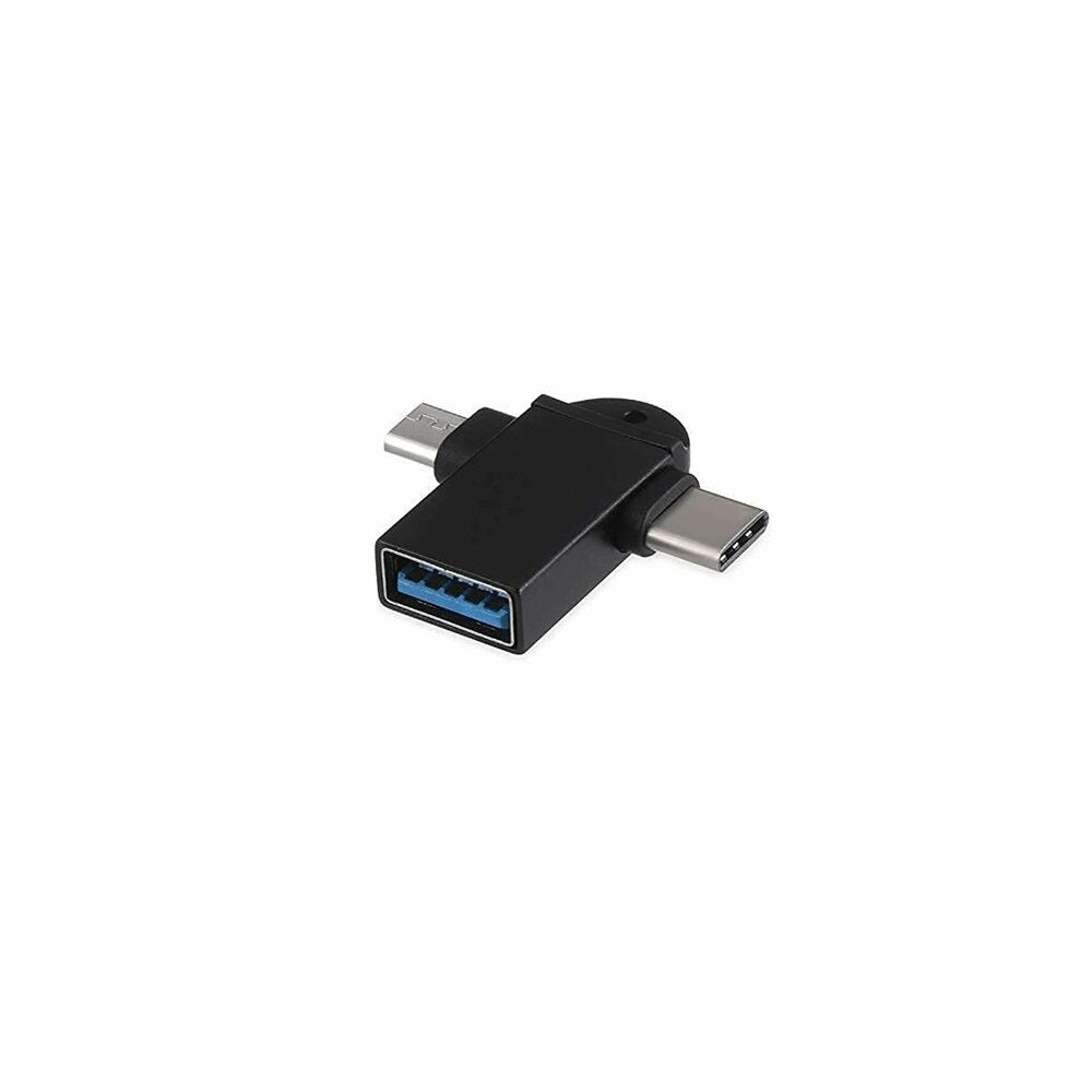 USB 3.0 OTG Adapter with Micro USB and USB Type-C Connectors to USB-A Female – 2-in-1 Data Converter