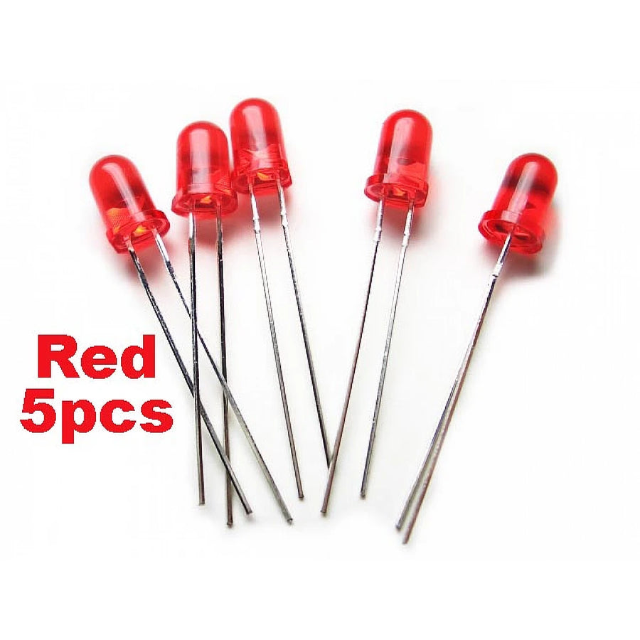 5mm LED – (Red) Pack of 5 | Light Emitting Diode (LED) High Brightness Round LED for Arduino, DIY Electronics & Indicator Applications