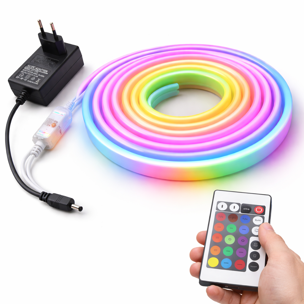 RGB Neon LED Flexible Strip Light – 5 Meter | Multi Color | IP65 Waterproof | Silicone Neon Rope Light with Remote