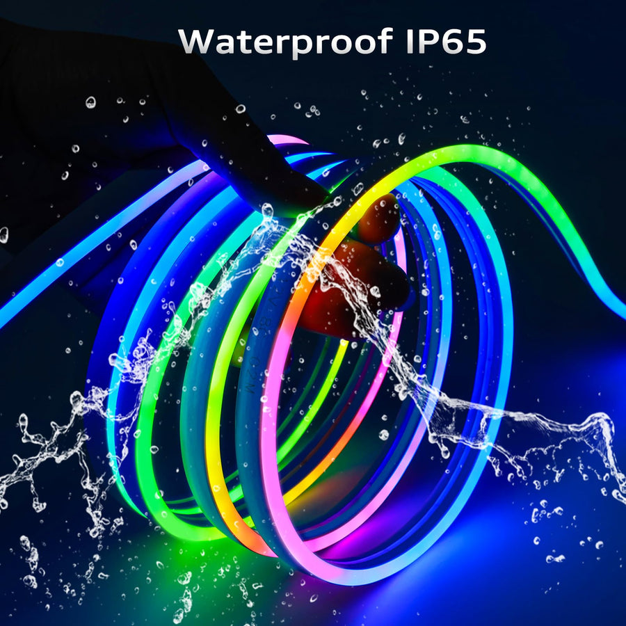 12V RGB Neon Flexible LED Strip Light – 16.4ft, IP65 Waterproof, Dream Color Pixel Strip