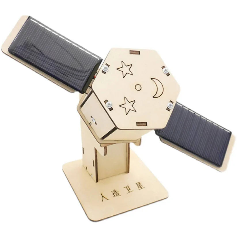 Solar Powered Sputnik Satellite DIY STEM Science Project Kit – Wooden Artificial Satellite Model with Solar Motor Educational Space Exploration Toy for Kids, School Projects & STEM Learning