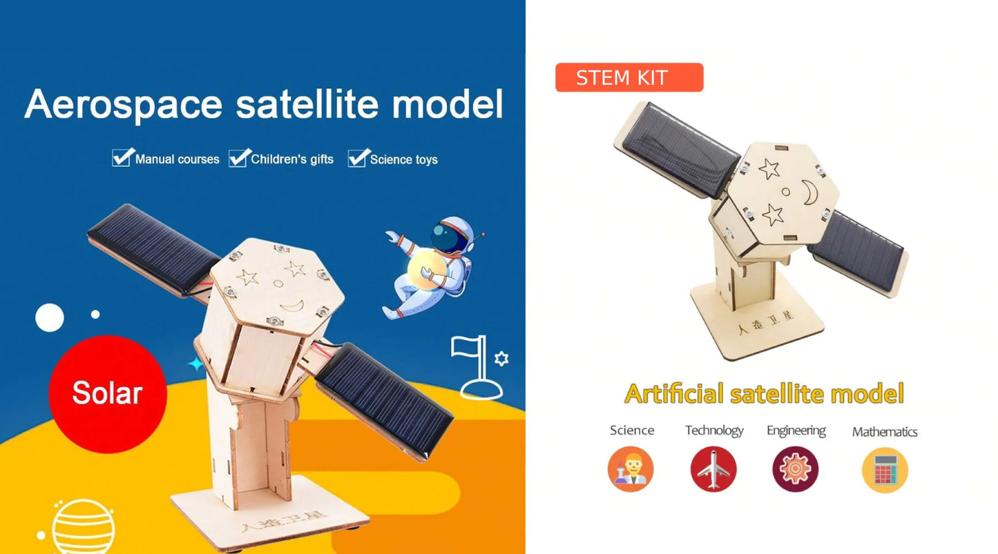 Solar Powered Sputnik Satellite DIY STEM Science Project Kit – Wooden Artificial Satellite Model with Solar Motor Educational Space Exploration Toy for Kids, School Projects & STEM Learning