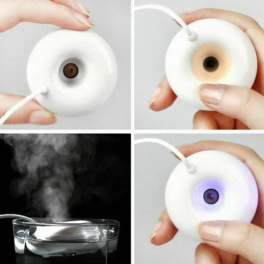 USB Donut Humidifier | Mini Portable Ultrasonic Air Humidifier | DC 5V USB Powered | ABS + PVC | 50 × 50 × 20mm