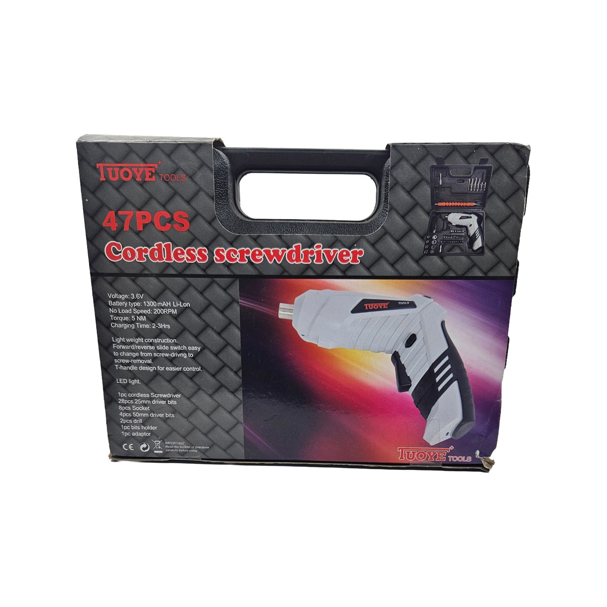 Cordless Electric Screwdriver 3.6V Portable Pistol Grip Screwdriver Tool with Keyless Chuck, LED Light, Forward/Reverse Switch, 220 RPM No-Load Speed & 3N.m Torque