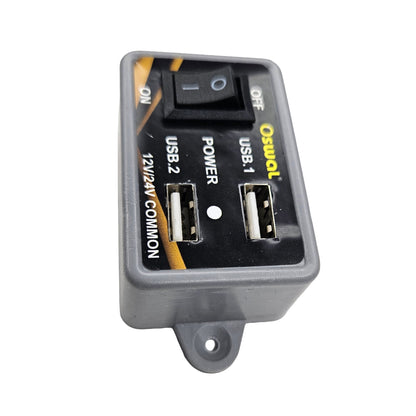 Oswal 12V/24V DC Mobile Charger with Dual USB Fast Charging Port | Quick Recharge Car & Bike USB Charger Adapter