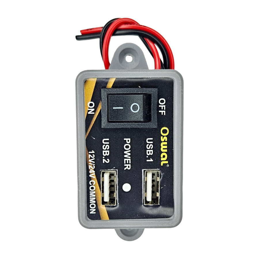 Oswal 12V/24V DC Mobile Charger with Dual USB Fast Charging Port | Quick Recharge Car & Bike USB Charger Adapter