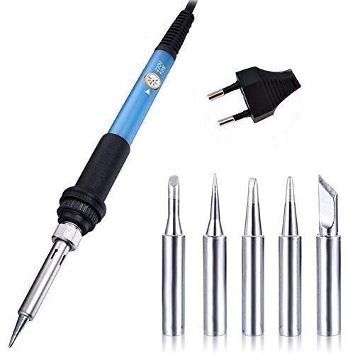 60W Adjustable Electric Soldering Iron 220V | 200–450°C Fast Heating Pencil Soldering Tool with 5 Replaceable Tips for Electronics & DIY Repair