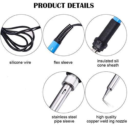 60W Adjustable Electric Soldering Iron 220V | 200–450°C Fast Heating Pencil Soldering Tool with 5 Replaceable Tips for Electronics & DIY Repair